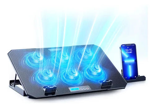 🔥DUO🔥 COOLER PARA LAPTOP – 6 VENTILADORES CON LUZ LED  + SOPORTE DE METAL PARA CELULAR🧊📲