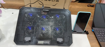 🔥DUO🔥 COOLER PARA LAPTOP – 6 VENTILADORES CON LUZ LED  + SOPORTE DE METAL PARA CELULAR🧊📲
