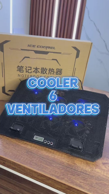 🔥DUO🔥 COOLER PARA LAPTOP – 6 VENTILADORES CON LUZ LED  + SOPORTE DE METAL PARA CELULAR🧊📲